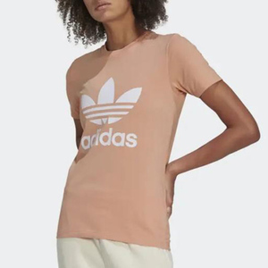 阿迪达斯三叶草女装2024夏季新款粉色圆领运动休闲短袖T恤H33566