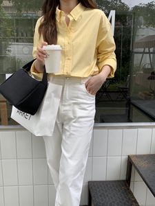 自制ins欧尼！韩版设计感小鸡黄衬衫慵懒宽松单排扣翻领上衣女