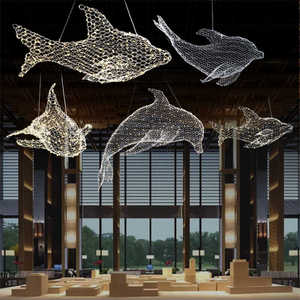 铁网鲨鱼鲸鱼海豚鱼形吊灯工业风餐厅咖啡厅铁艺装饰动物造型鱼灯