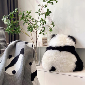 ins法式奶油风熊猫背影靠垫抱枕可爱沙发玩偶午休枕头靠背仿羊毛