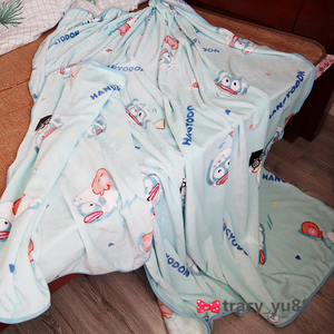 可爱卡通丑鱼汉顿法兰绒空调毯枕套床单毛毯子午睡珊瑚绒盖毯毛毯