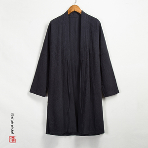 中国风男装外套复古风中式汉服棉麻衣披风斗篷中长款亚麻风衣大衣