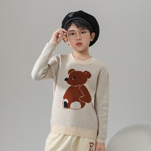 【100%纯羊绒】儿童羊绒衫新款卡通小熊男女同款加厚打底针织毛衣