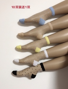 夏季超薄款袜子 日系透明复古糖果波点韩版可爱透气中筒丝袜