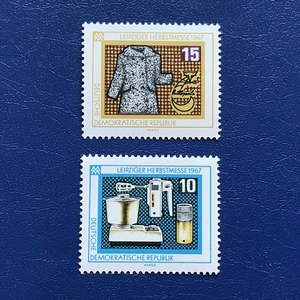 德国邮票东德1967年家用电器 裘皮大衣 莱比锡博览会2全 德邮小店