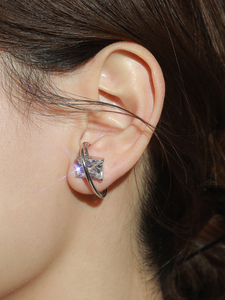 Boonee alus原创设计交错系列金属线条宝石耳钉s925银耳环耳饰女