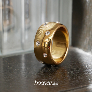 Boonee alus原创小众设计金色镶钻戒指欧美百搭ins风高级感食指戒