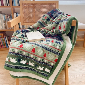 圣诞雪花熊｜毛毯毯子办公室午睡毯沙发毯冬季加厚珊瑚绒毯盖毯