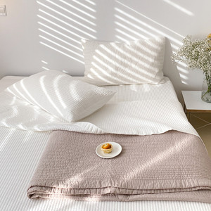 在耳边韩国简约床盖三件套纯棉全棉绗缝夹棉纯色床单夏凉被空调被