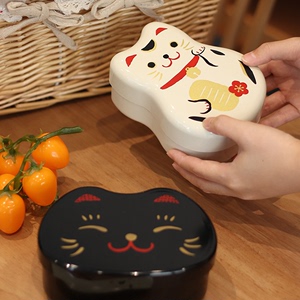 日本进口HAKOYA树脂便当盒漆器饭盒猫咪便携分格水果减脂餐盒