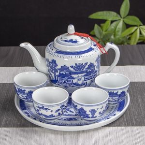 景德镇陶瓷泡茶壶凉热水壶青花瓷釉下彩油壶瓷器套装茶杯茶具家用