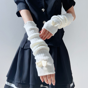 白色手套女冬季2023新款天使袖套甜美可爱翅膀针织手臂套手袖少女