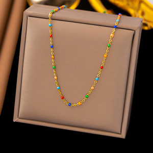 【新品】彩色串珠天然石项链水晶宝石钛钢链条夏天多巴胺保色外贸