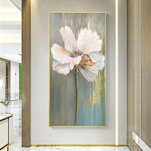现代手绘油画轻奢大气金箔花卉玄关入户装饰画简约走廊过道壁画