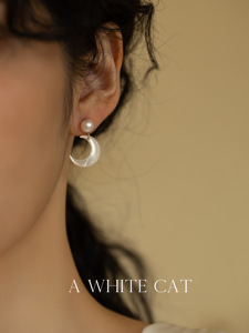一白阿猫 原创设计天然珍珠月亮14K包金不掉色耳环耳钉蚊香盘耳夹