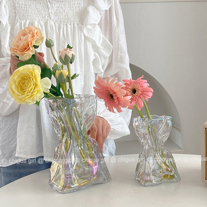 ins风高级感小众透明折纸玻璃花瓶艺术插花水养客厅艺术装饰摆件