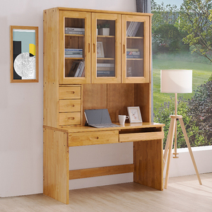 全实木柏木家用简易经济型儿童电脑台式书柜书桌书架一体组合设计