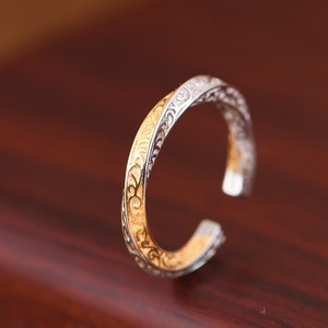 轻奢简约拼色纯银戒指小众设计高级感开口女INS风实心圆棍银指环