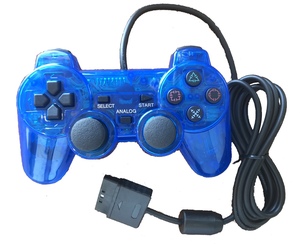 PS1/PS2有线游戏手柄 单震动 蓝色透明游戏手柄 质量保证全新