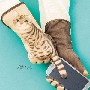 日式 个性创意猫咪尾巴立体喵星人卡通 摇摆猫手套 女士秋冬触屏