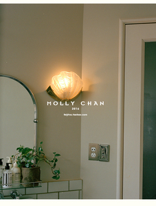 Molly chan 现代贝壳过道卫生间玄关 镜前灯黄铜复古玻璃灯罩壁灯