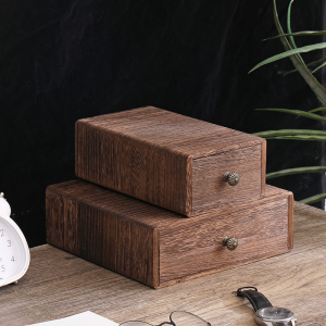 实木质抽屉式桌面收纳盒 礼品包装首饰盒口鼻罩储物空盒子正方形