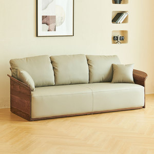 黑胡桃木全实木沙发客厅北欧现代简约真皮原木家具新中式沙发极简