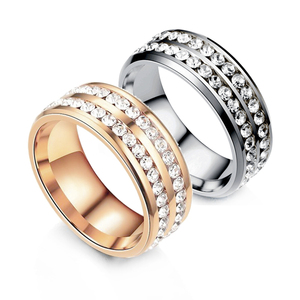 欧美爆款钛钢双排钻戒指 韩版时尚不锈钢镶钻情侣对戒女饰品