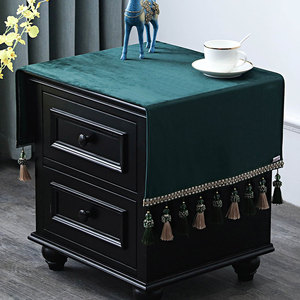 欧式床头柜桌布盖布台布北欧墨绿色深色长方形化妆台桌垫垫子卧室