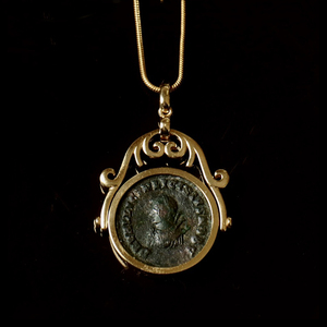 2000多年古罗马国王铜币18K黄金镶嵌古典个性古币吊坠原创设计