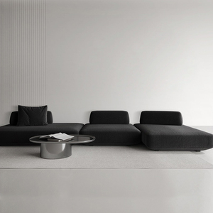 意式极简客厅自由组合模块布艺沙发棉麻黑色直排设计师新款无扶手