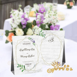 婚礼桌卡|结婚席位卡婚礼座位牌|欧式大理石花纹韩式花卉