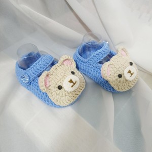 毛线编织蓝色小熊宝宝鞋满月礼物宝宝礼物小熊钩织鞋成品和材料包