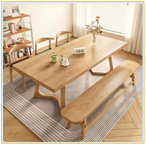 实木长桌子客厅家用现代简约餐桌书桌新中式长方形原木色饭桌