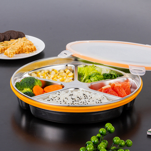 不锈钢分格饭盒学生便当盒成人儿童多格餐盒韩式保鲜盒圆形快餐盘