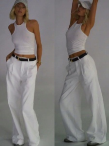 Elsahosk同款白色工字背心白色休闲裤女裤子2024年新款女装套装女