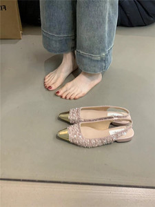 法式气质小香风单鞋女2024年春季新款优雅仙女粉色平跟晚晚风鞋