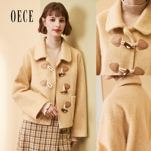 【礼遇价】Oece2019冬装新款女装 学院风复古减龄牛角扣