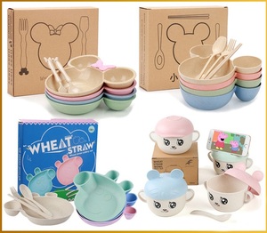 小麦秸秆儿童餐具套装 米妮米奇碗套装 小猪卡通餐具儿童礼品定制