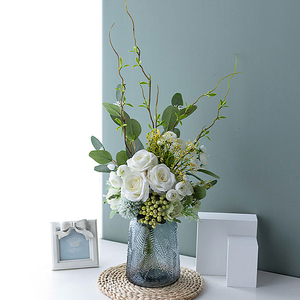 现代INS北欧轻奢玻璃花瓶高级端仿真装饰干花束餐桌摆件客厅插花