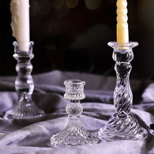 法式北欧式复古水晶蜡烛台玻璃浪漫烛光晚餐婚庆拍摄道具INS风格