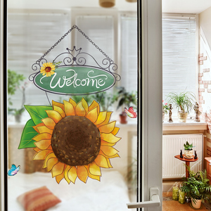 墙贴向日葵门牌欢迎光临门贴纸卧室温馨创意橱窗玻璃浴室防水贴画