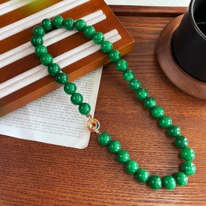 加长版45厘米复古绿深绿仿真干青翡翠色圆珠项链送妈妈婆婆锁骨链