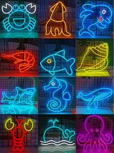 海鲜水产霓虹灯鱿鱼螃蟹大小龙虾发光字灯牌定制彩色鱼装饰氛围灯