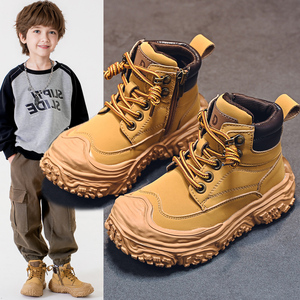 男童马丁靴2023新款秋冬防水棉鞋皮鞋工装中大童短靴加绒儿童靴子