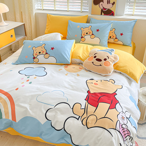 迪士尼纯棉床上四件套全棉100夏季儿童床品维尼熊床单被套三件套4