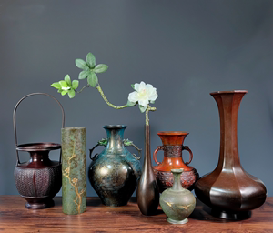 日本回流铜器禅意仿古轻奢花瓶摆件复古客厅桌面新中式日式插花6F