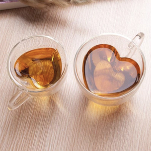 ins爱心双层玻璃杯创意家用牛奶早餐杯咖啡杯双层心形杯子情侣杯