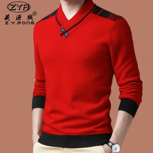 男士红色毛衣本命年龙年青年时尚男装土加厚保暖羊毛衫本历年衣服