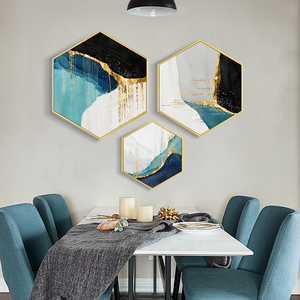 轻奢玄关装饰画北欧创意现代客厅抽象壁画墙画餐厅六边形墙面挂画